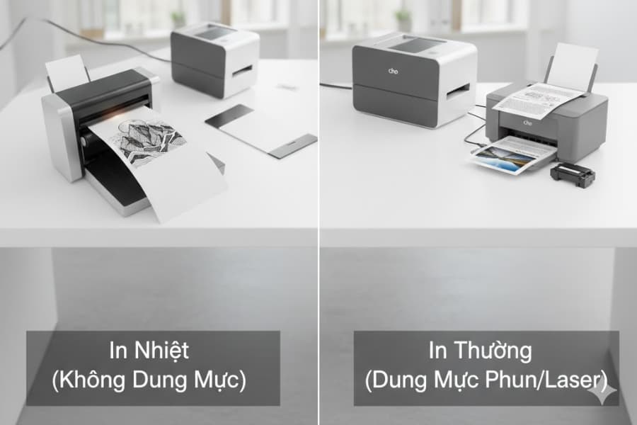 Ảnh: So sánh in thường và in nhiệt